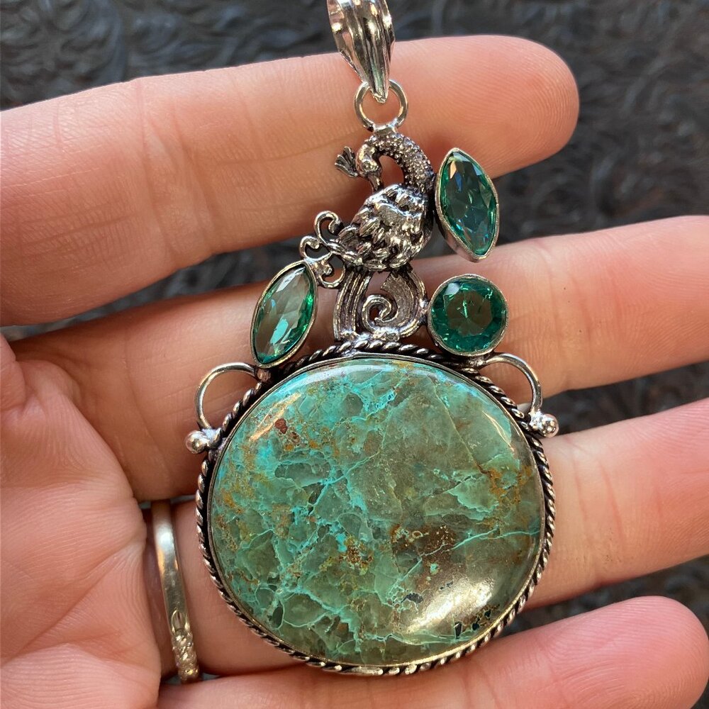 Peacock Quantum Quattro Pendant Stone Crystal Jewelry